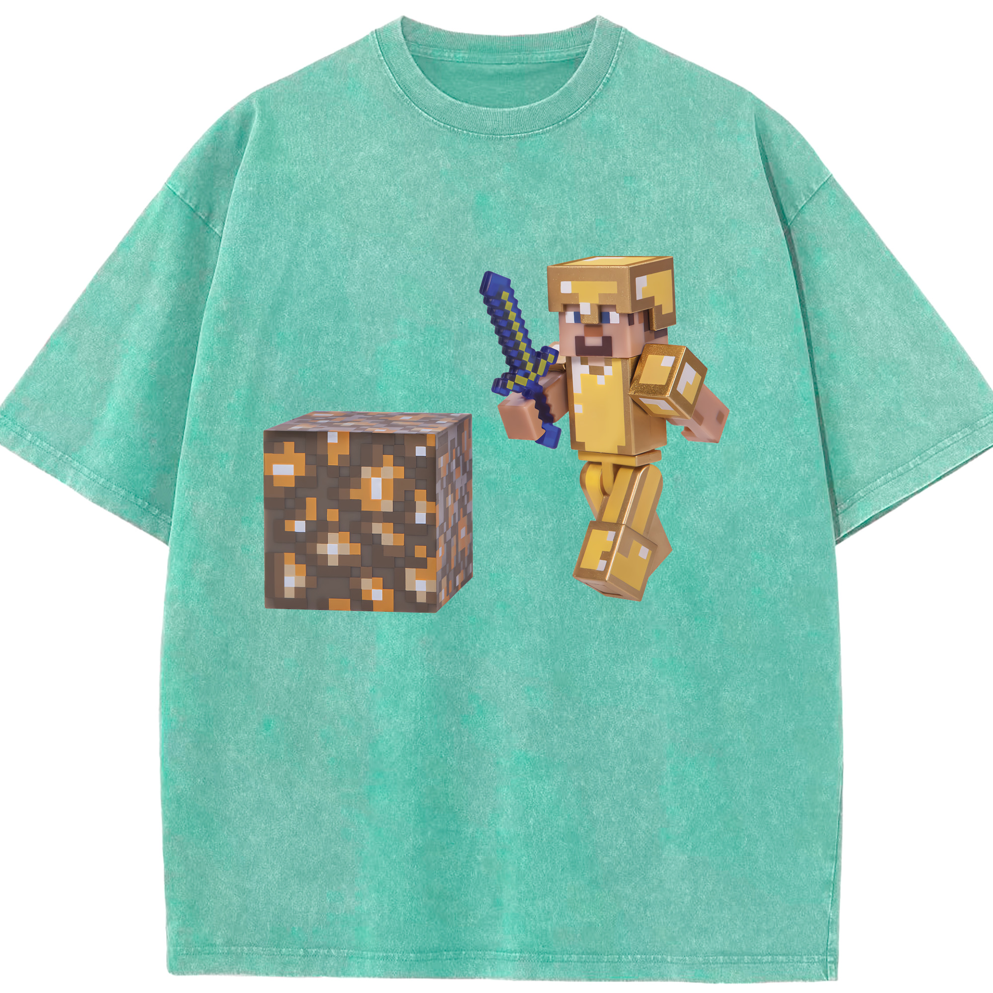 （画像用） マインクラフト ブロックの世界 Minecraft MC Block world 綿100% ヴィンテージ風 半袖Tシャツ（フロントプリント）